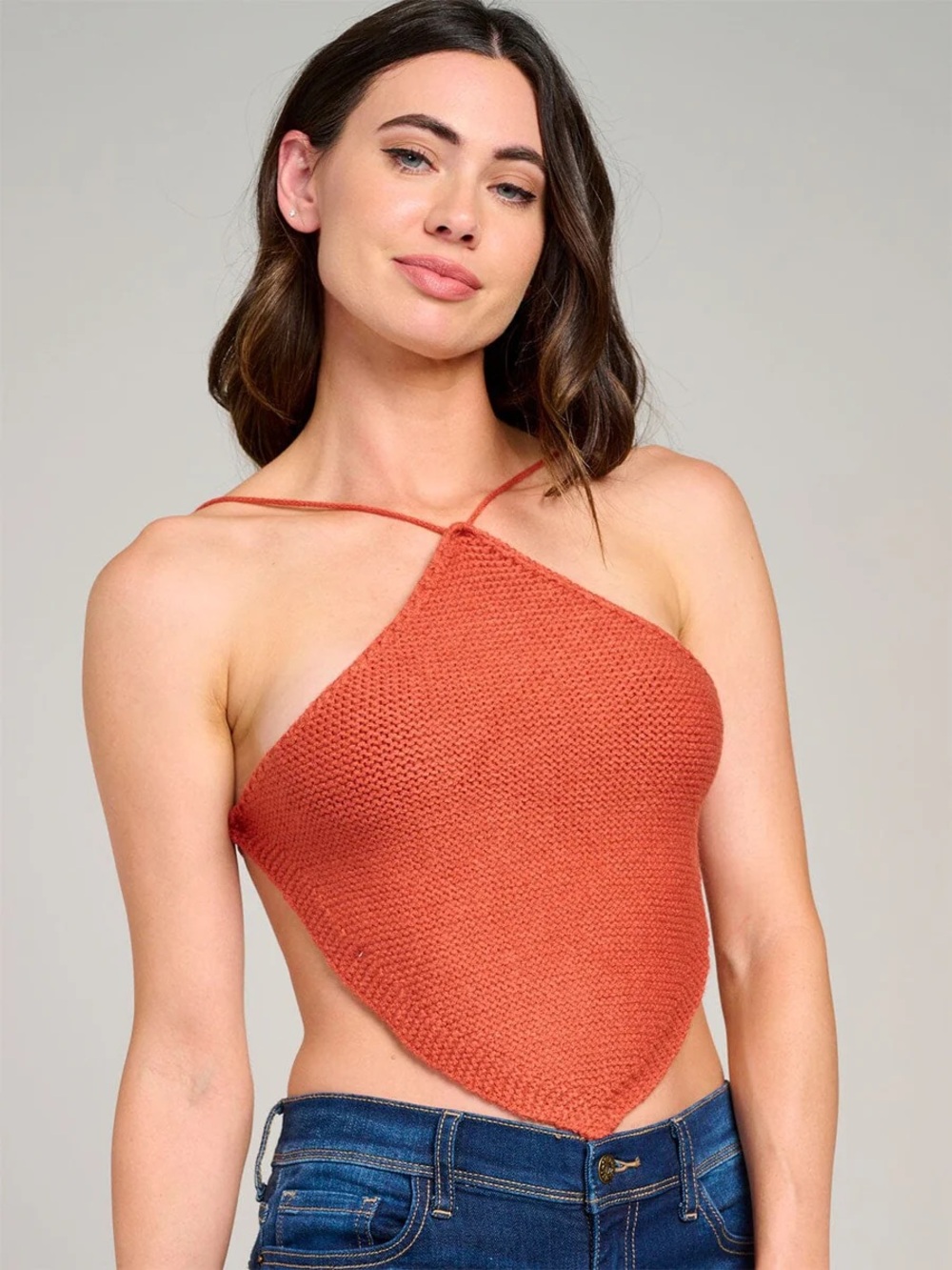 Rust Knit Handkerchief Halter Top - Women